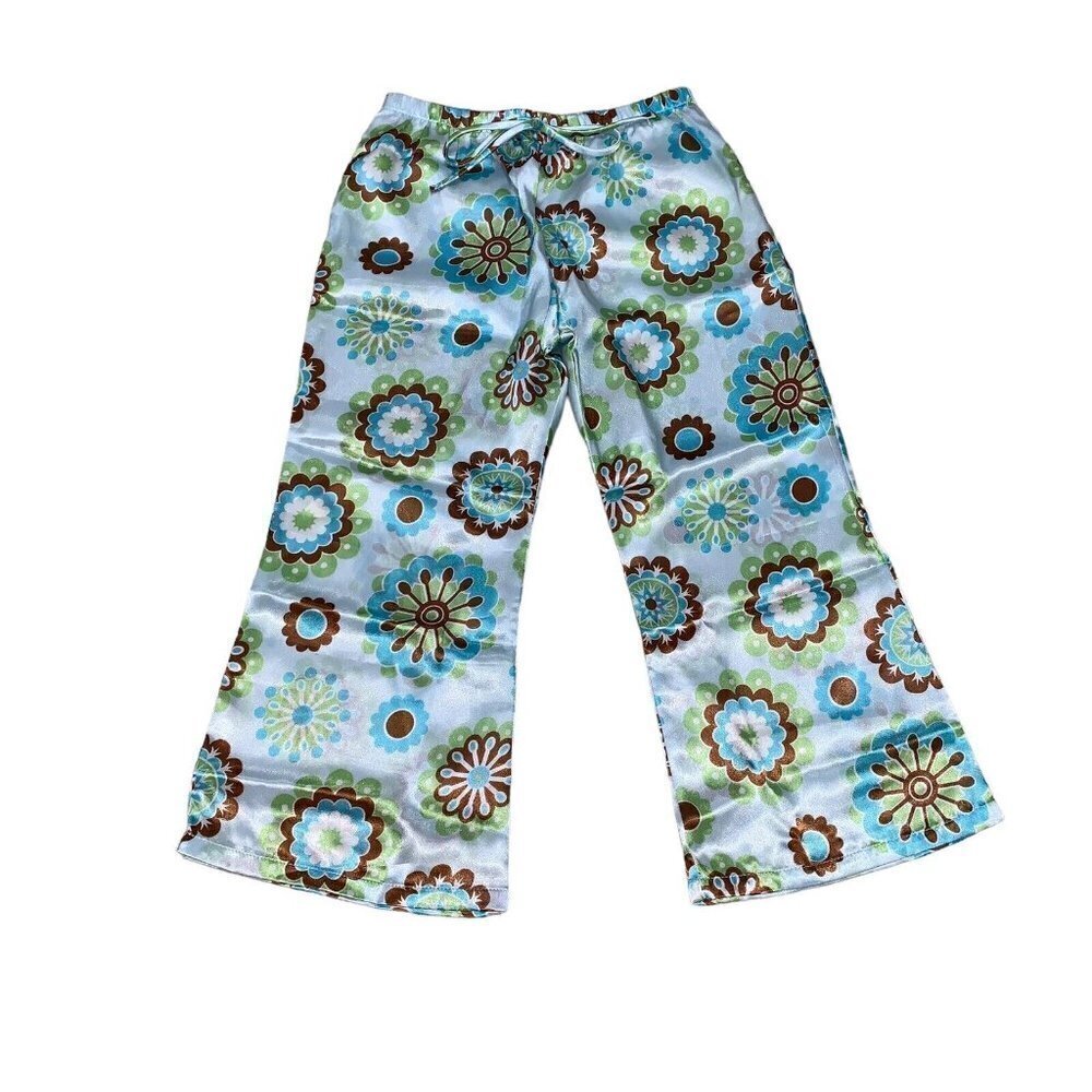 Sara's Prints Girl's Satin Flare Pants Size 5 Lounge Pants Floral Lightweight